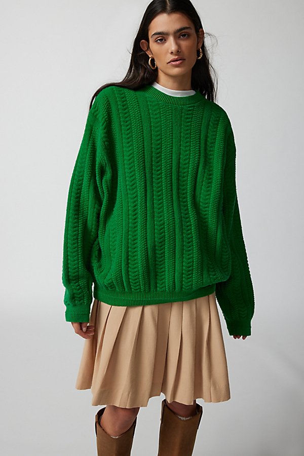 Urban Renewal Remade Overdyed Oversized Crew Neck Sweater In Green, Women's At Urban Outfitters
