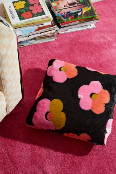 Floral Faux Fur Throw Pillow