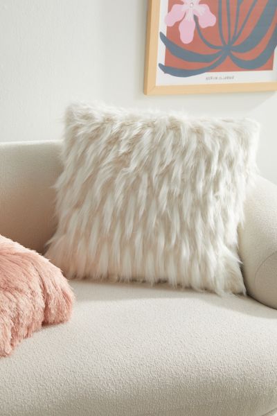 Urban Outfitters Darrah Faux Fur Throw Pillow In White