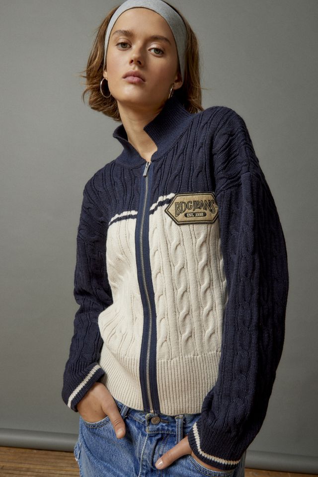 Rib-knit Cardigan with Zipper - Dark blue - Ladies