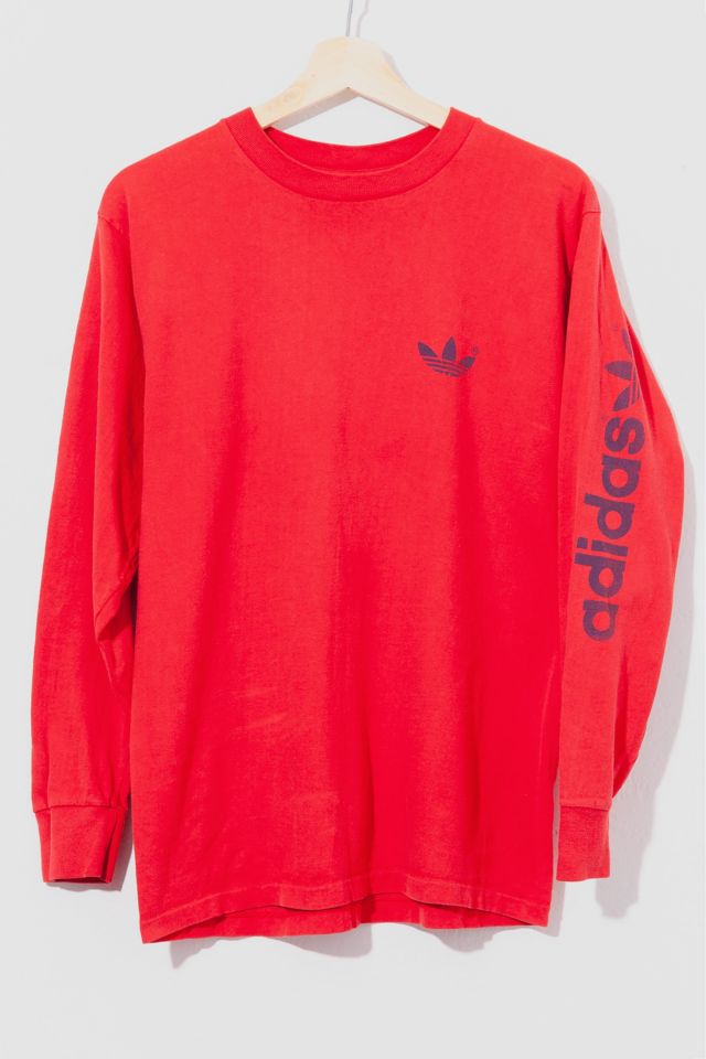 Vintage 1980s Adidas Tre Red Long Sleeve T-Shirt Urban Outfitters