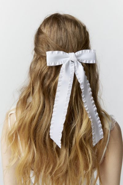 Urban Outfitters Lettuce-edge Hair Bow Barrette In White