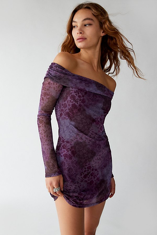 Urban Outfitters Uo Isla Long Sleeve Off-the-shoulder Mini Dress In Purple