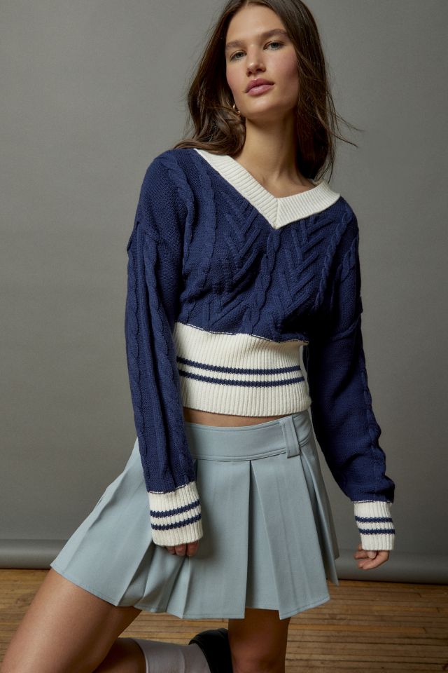 V-Neck Cable-Knit Pullover Sweater