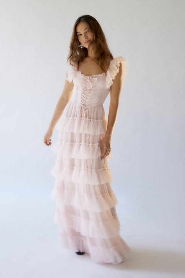 Lace ruffle hotsell maxi dress