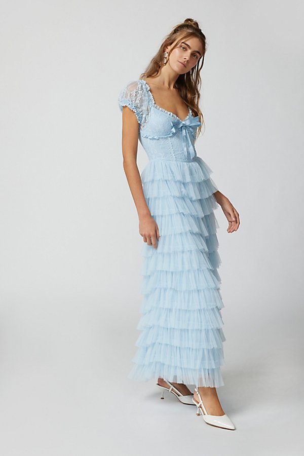 Amy Jane London Sofia Lace Tiered Maxi Dress In Light Blue