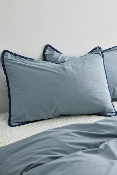 Urban Outfitters Breezy Cotton Percale Tassel Sham Set In Slate At