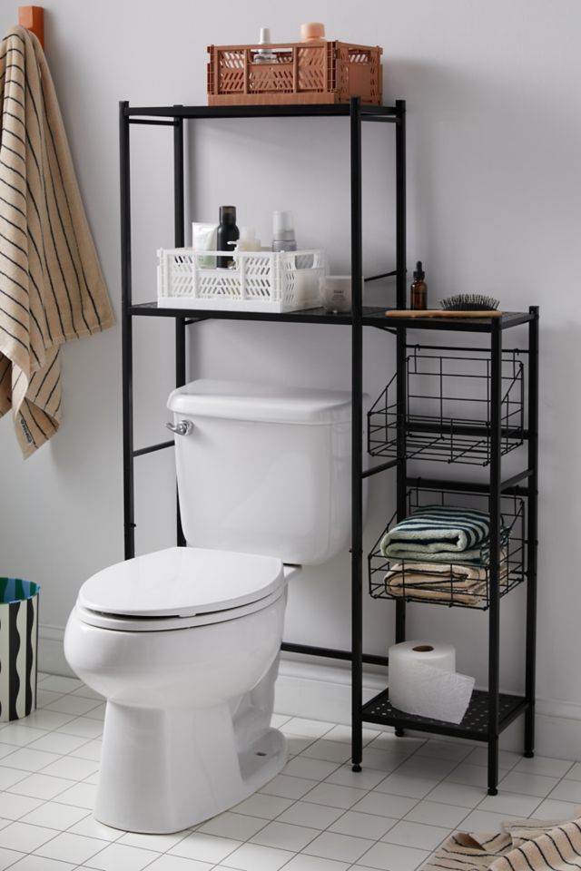 Black Over-the-Toilet Space Saver with Reversible Side Shelving