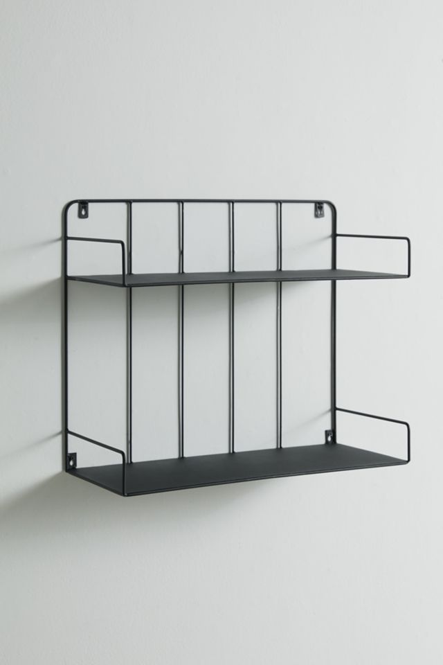 Sleek Duo-Tier Black Steel Floating Wall Shelf