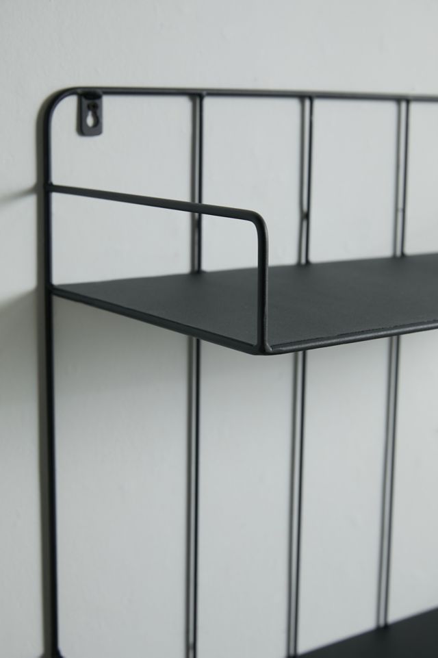 Sleek Duo-Tier Black Steel Floating Wall Shelf