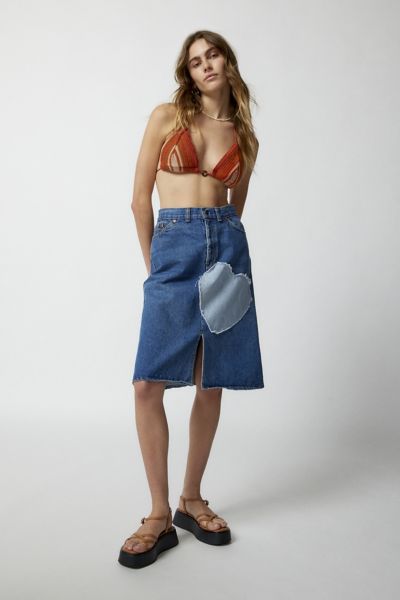 Urban Renewal Remade Heart Patch Denim Midi Skirt