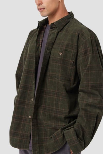 Shop Barney Cools Cabin 2.0 Recycled Cotton Corduroy Plaid Shirt Top In Grey, Men's At Urban Outfitters