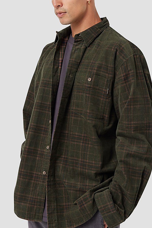 Barney Cools Cabin 2.0 Recycled Cotton Corduroy Plaid Shirt Top In Grey, Men's At Urban Outfitters In Gray