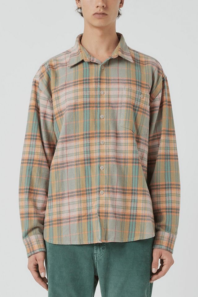 Flannel plaid long sleeve cotton shirt