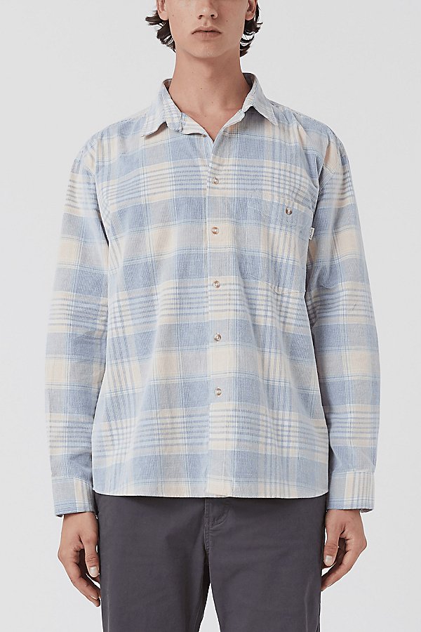 Barney Cools Cabin 2.0 Recycled Cotton Corduroy Plaid Shirt In Blue Corduroy Plaid