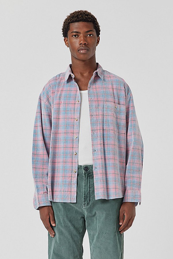 Barney Cools Cabin 2.0 Recycled Cotton Corduroy Plaid Shirt In Pink Corduroy Plaid