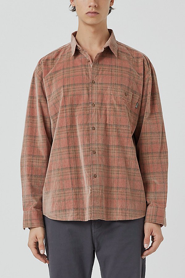 Barney Cools Cabin 2.0 Recycled Cotton Corduroy Plaid Shirt In Red Corduroy Plaid