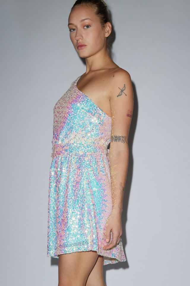 Glamorous Iridescent Sequin One Shoulder Mini Dress #3