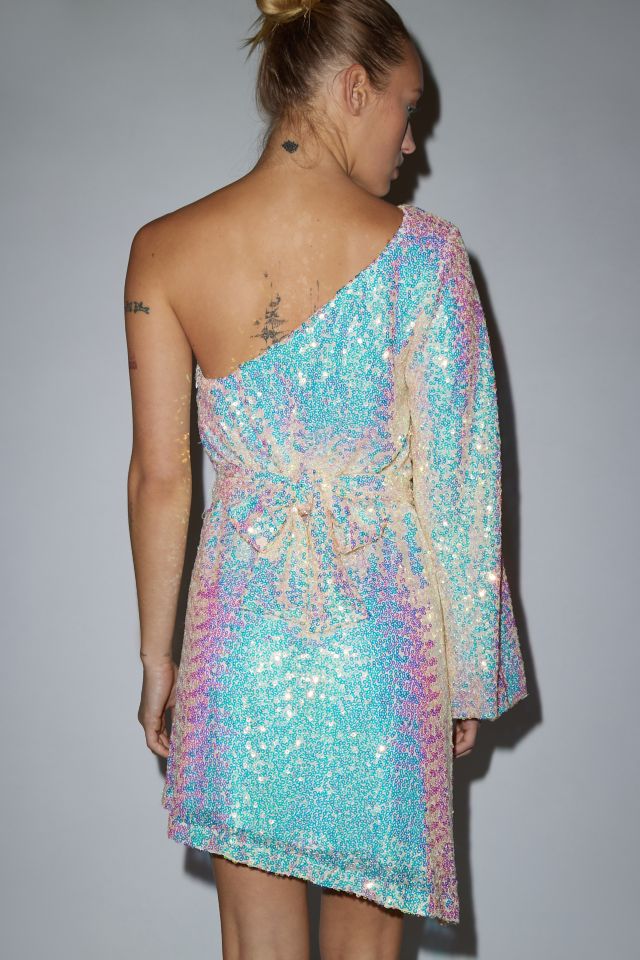 Glamorous Iridescent Sequin One Shoulder Mini Dress #4
