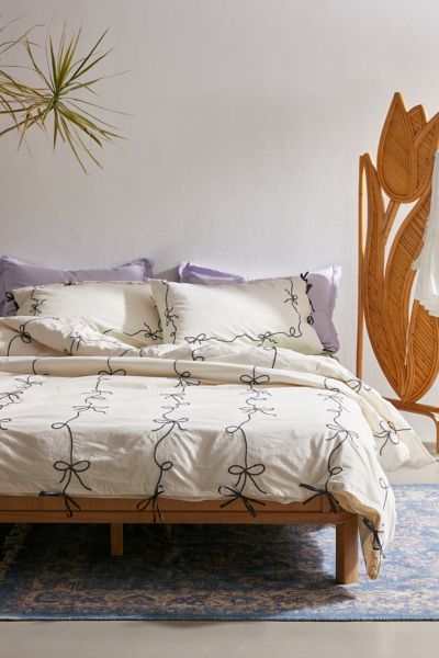 Urban Outfitters Lacey Bows Embroidered Duvet Cover In Black/white At