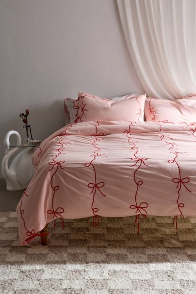 Urban Outfitters Lacey Bows Duvet Cover In Red At