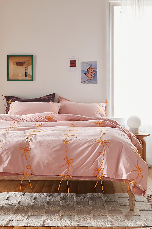 Urban Outfitters Lacey Bows Duvet Cover In Pink At