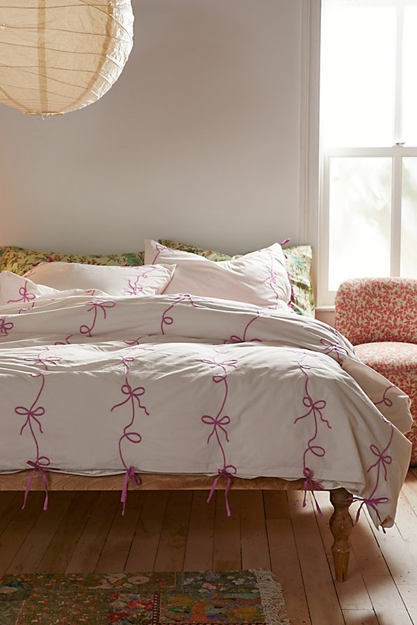 Urban Outfitters Lacey Bows Duvet Cover In Pretty Pink At  In Neutral