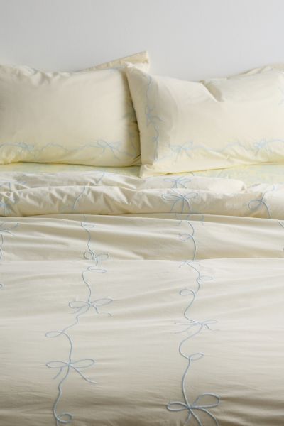 Urban Outfitters Lacey Bows Embroidered Duvet Cover In Butter Yellow At