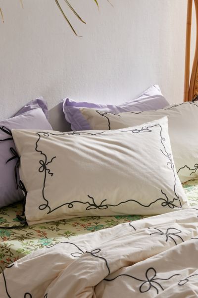 Urban Outfitters Lacey Bows Embroidered Sham Set In Black/white At