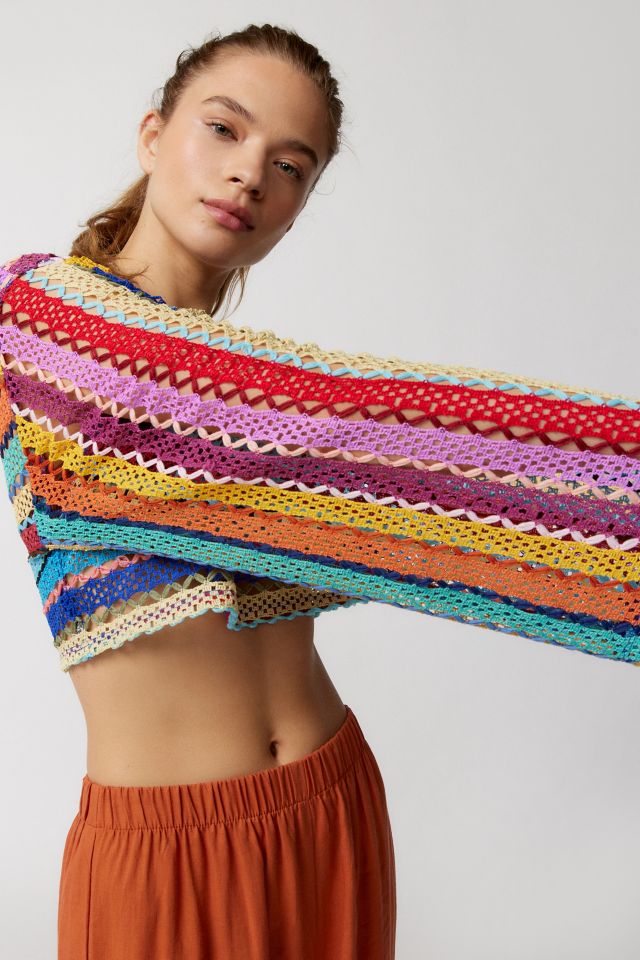 Urban Renewal Remnants Open Stitch Loose Knit Cropped Rainbow Sweater #1
