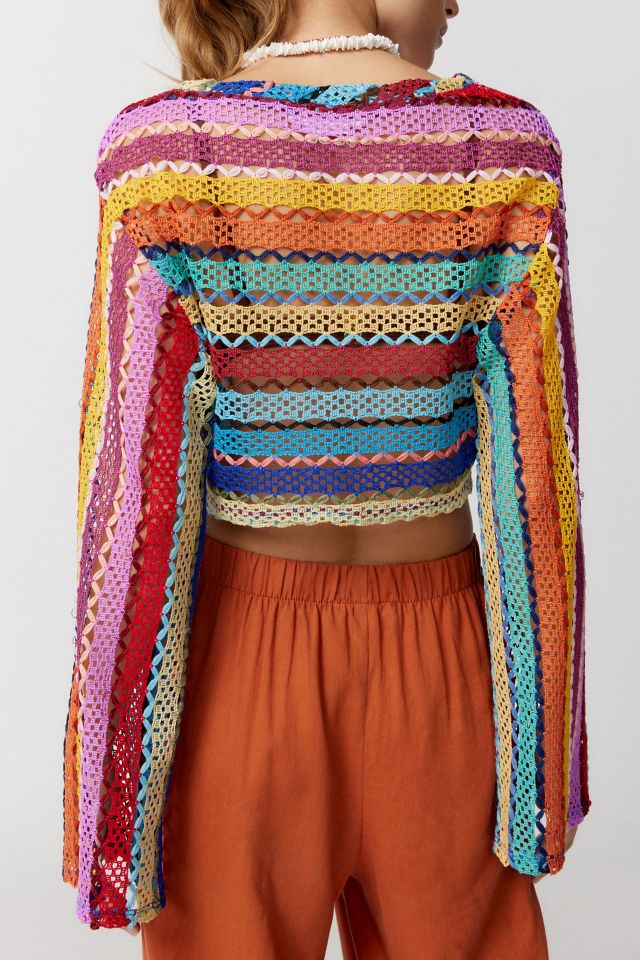Urban Renewal Remnants Open Stitch Loose Knit Cropped Rainbow Sweater #2