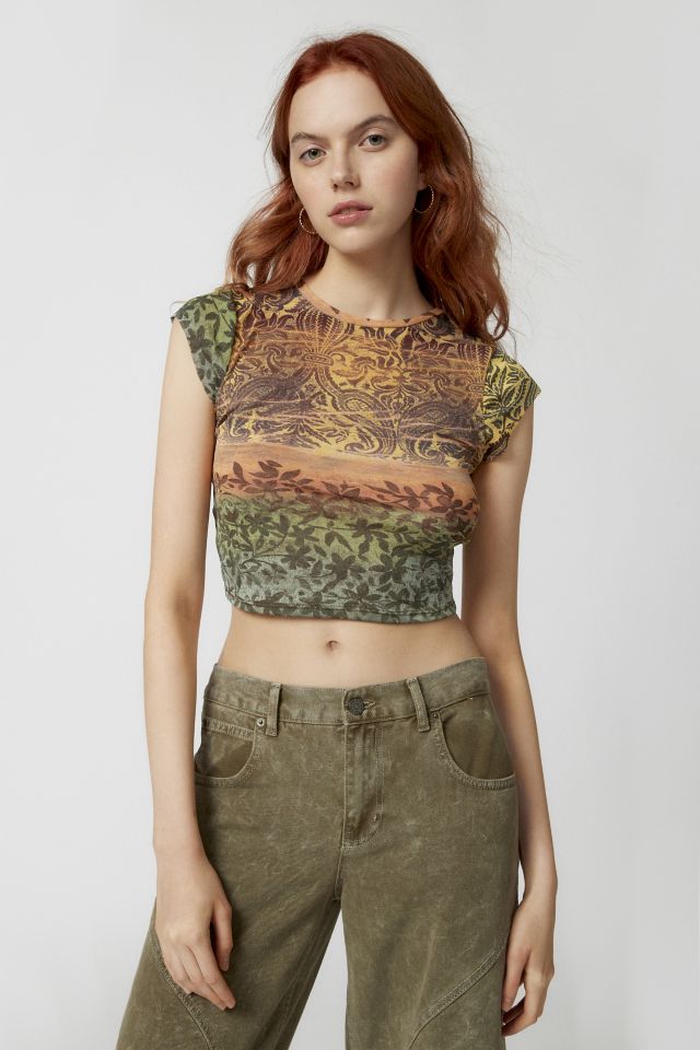Urban Renewal Remnants Printed Mesh Cap Sleeve Tee #2