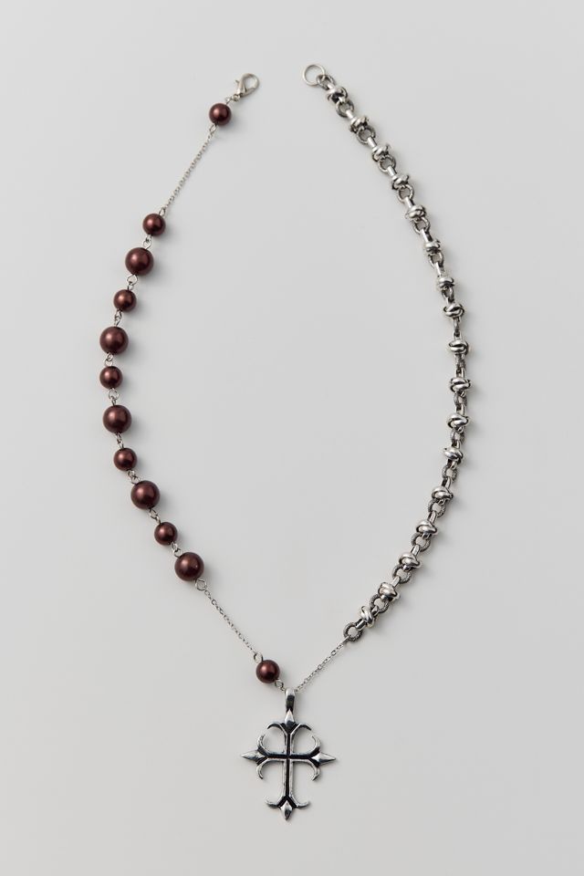 Elias Cross Pearl Chain Necklace Urban Outfitters
