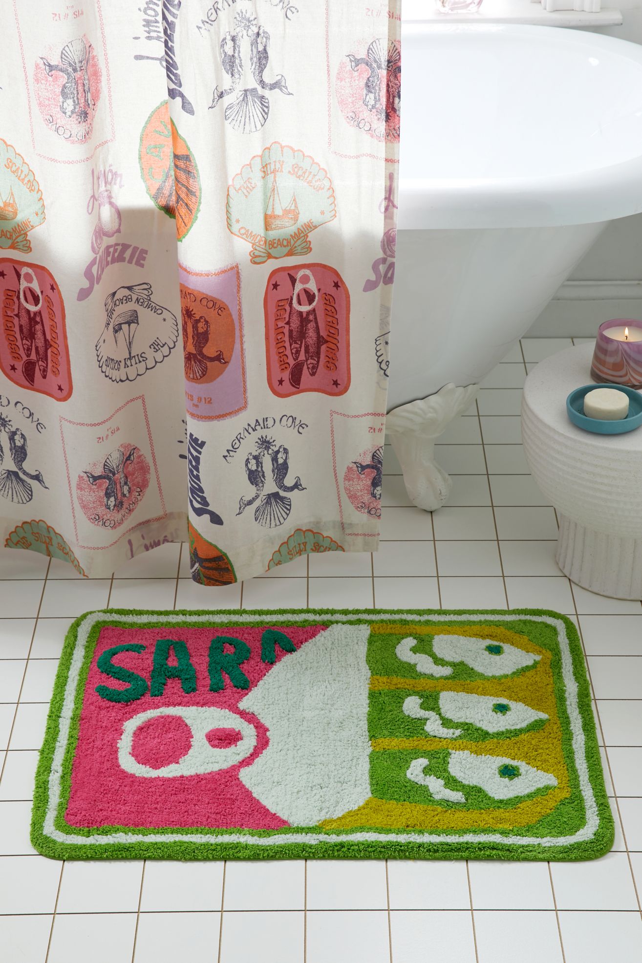 Sardine Tin Plush Tufted Bath Mat - Green, ONE SIZE