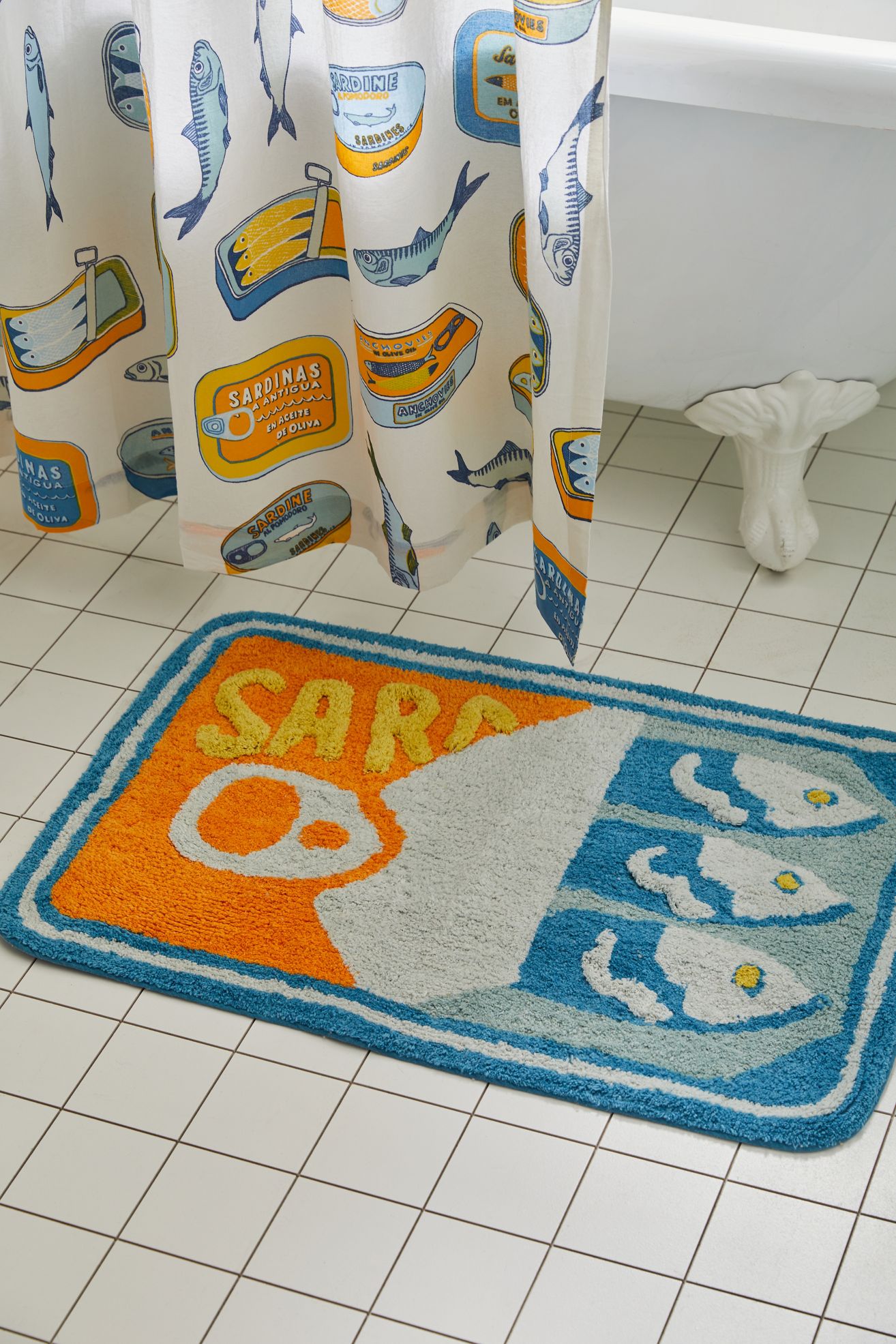 Sardine Tin Plush Tufted Bath Mat - Blue Multi, Regular, ONE SIZE