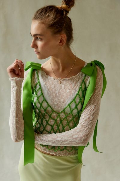 Urban Outfitters Lulu Beaded Bow Top In Green