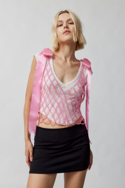 Urban Outfitters Lulu Beaded Bow Top In Pink