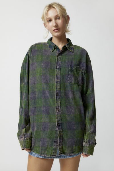 Urban Renewal Remade Acid Wash Flannel Shirt In Green