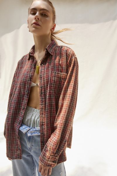Urban Renewal Remade Acid Wash Flannel Shirt In Red
