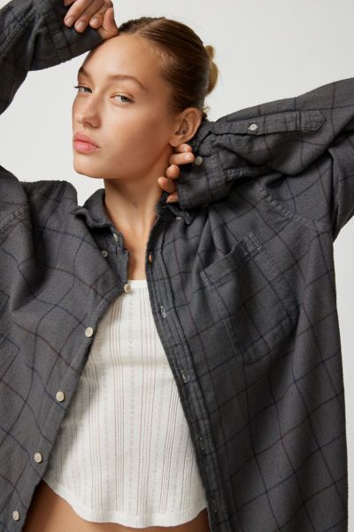Urban Renewal Remade Overdyed Flannel Shirt In Grey, Women's At Urban Outfitters