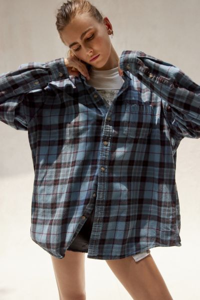 Urban Renewal Remade Overdyed Flannel Shirt In Blue