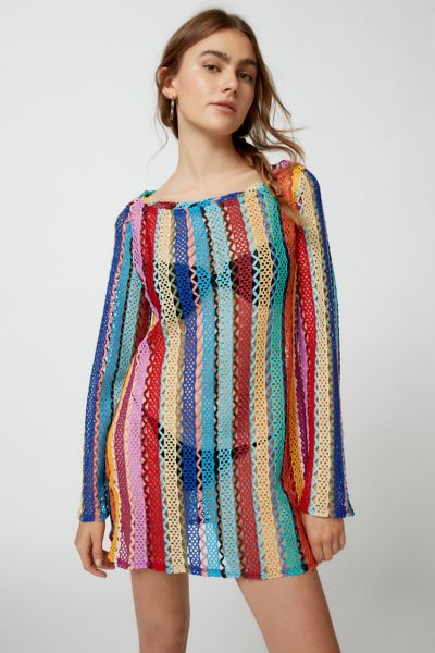 Urban Renewal Remnants Loose Knit Rainbow Mini Dress | Urban Outfitters