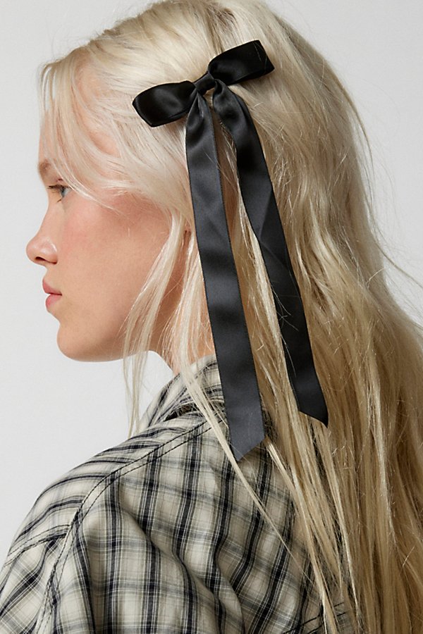 Urban Outfitters Satin Hair Bow Barrette Set In Black