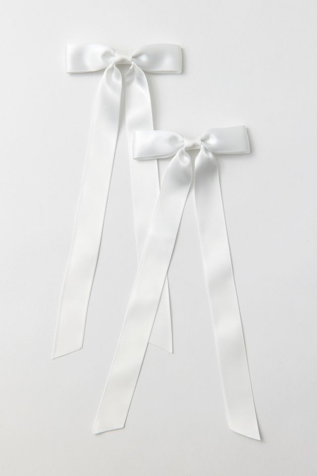 Satin Hair Bow Barrette Set in White at Urban Outfitters