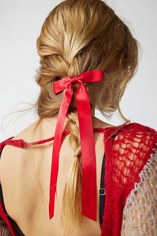 Urban Outfitters Satin Hair Bow Barrette Set In Red