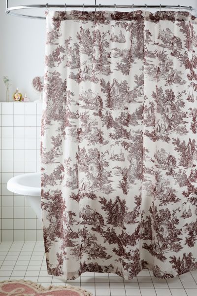 URBAN OUTFITTERS FROG TOILE PATTERNED SHOWER CURTAIN IN CHOCOLATE AT URBAN OUTFITTERS 