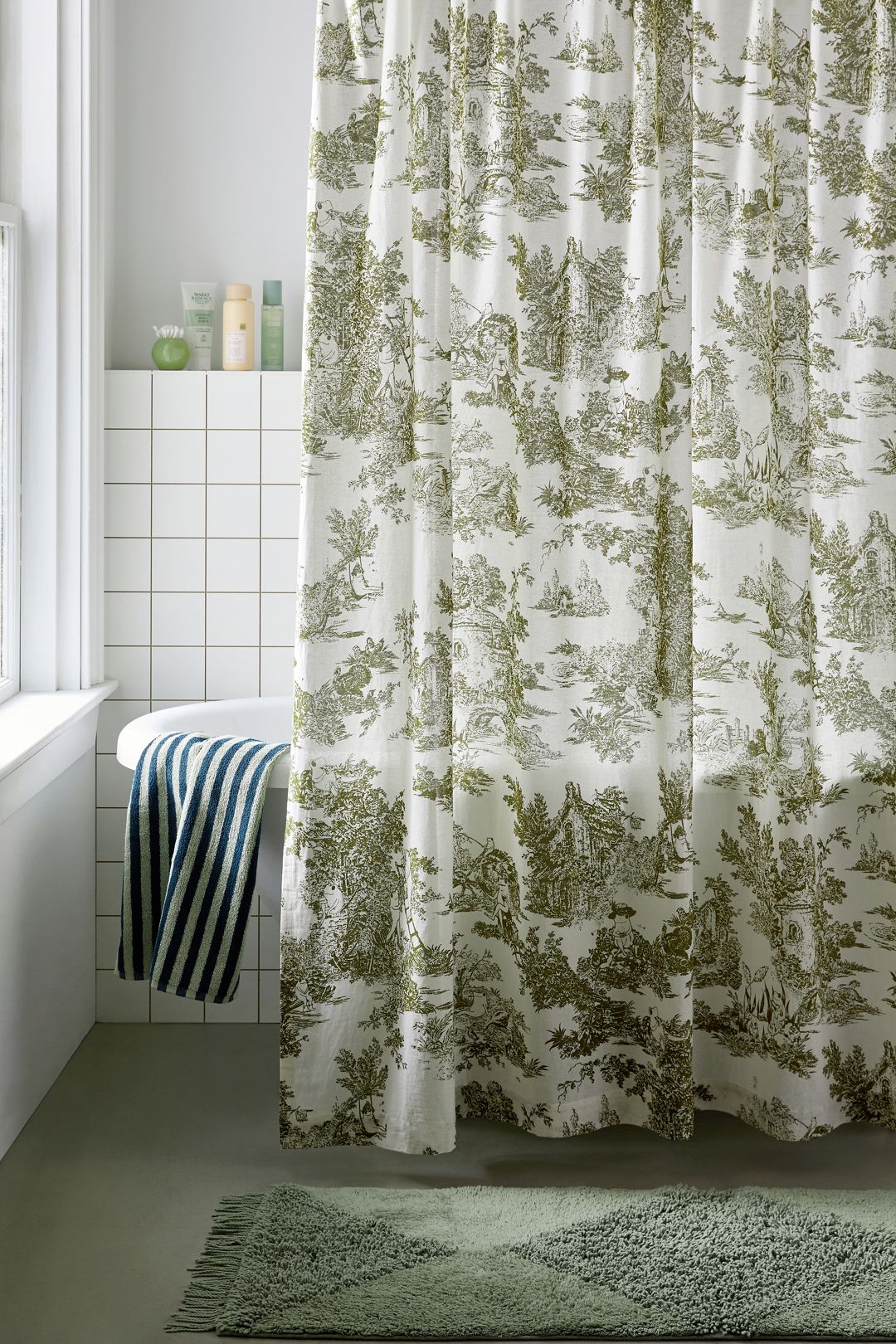Frog Toile Patterned Shower Curtain - Green, Regular, 72X72