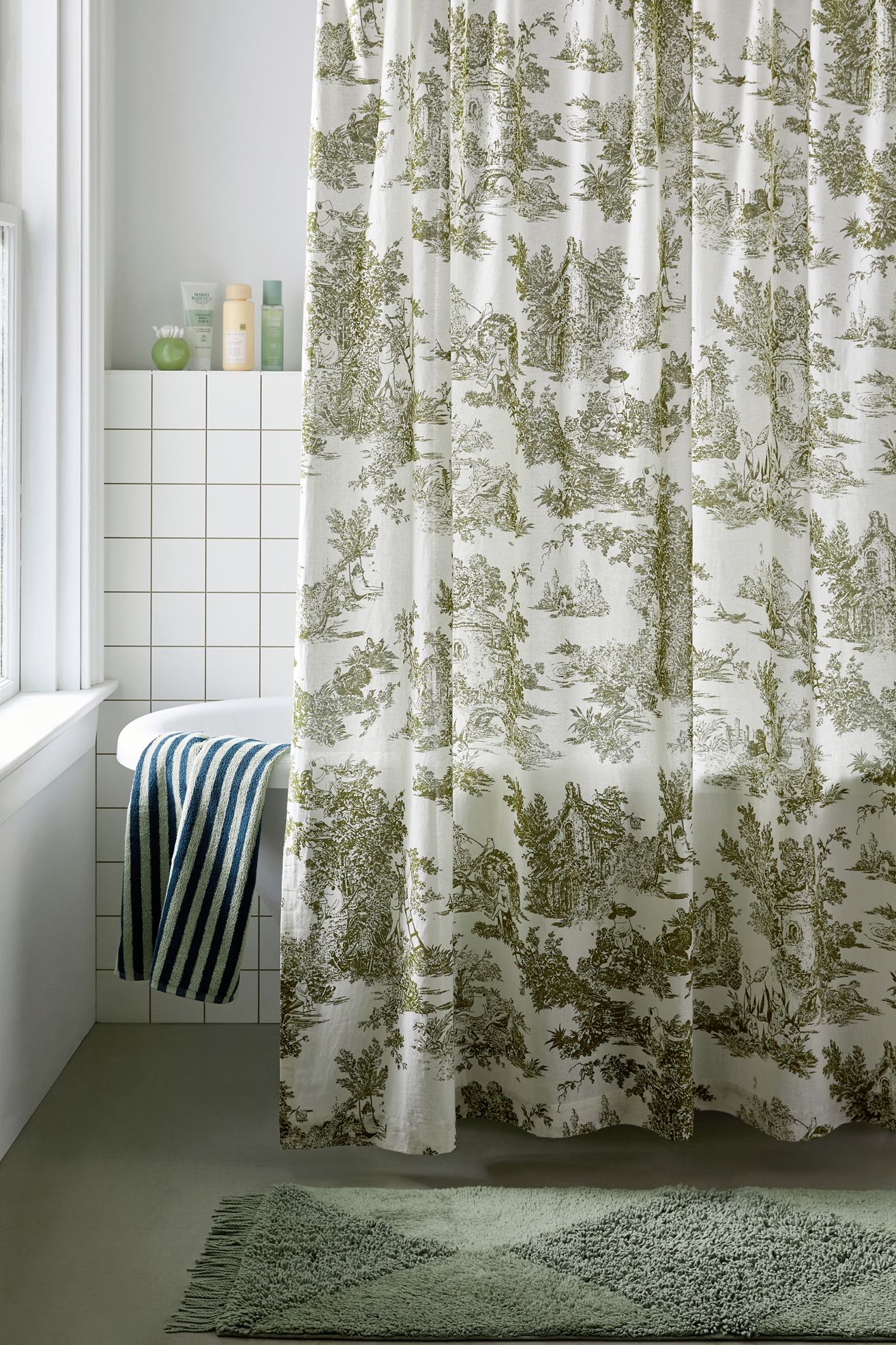 Frog Toile Patterned Shower Curtain - Green, Regular, 72X72
