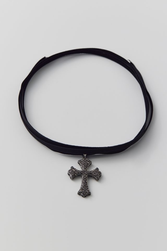 Rhinestone Cross Velvet Wrap Necklace #1