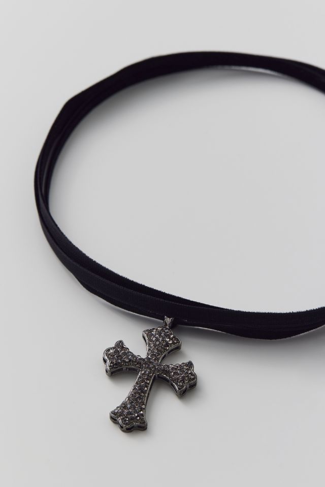 Rhinestone Cross Velvet Wrap Necklace #2